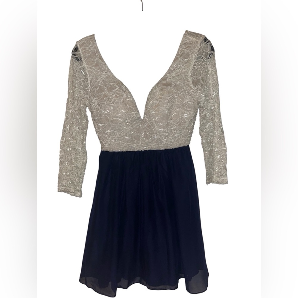 Lace and Navy Blue Chiffon Dress